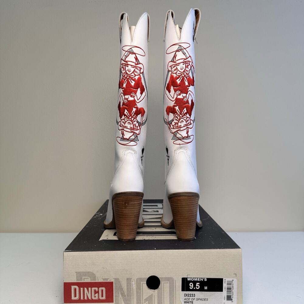 Dingo Womens 9.5 Ace Of Spades White Leather Embroidered Western Cowboy Boots - Picture 8 of 10